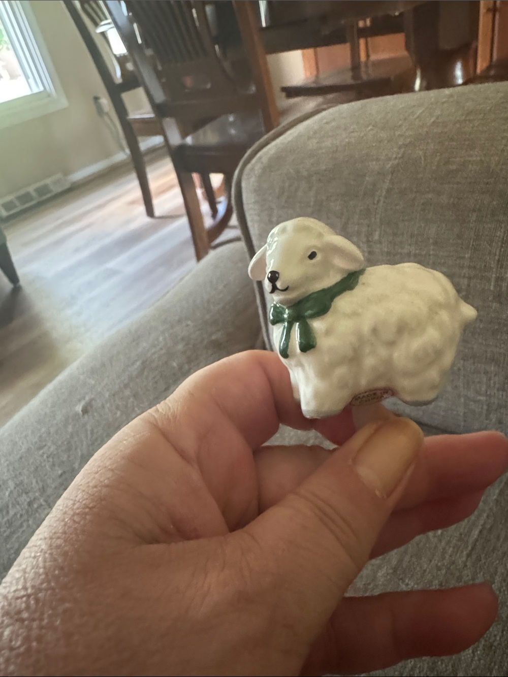 Nora Fleming White Lamb Mini with Green Scarf